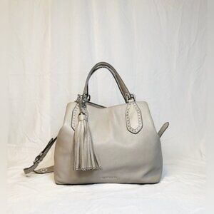 Michael Kors Brooklyn Large Grey Pebbled Leather Tassel Cross Body Satchel Bag